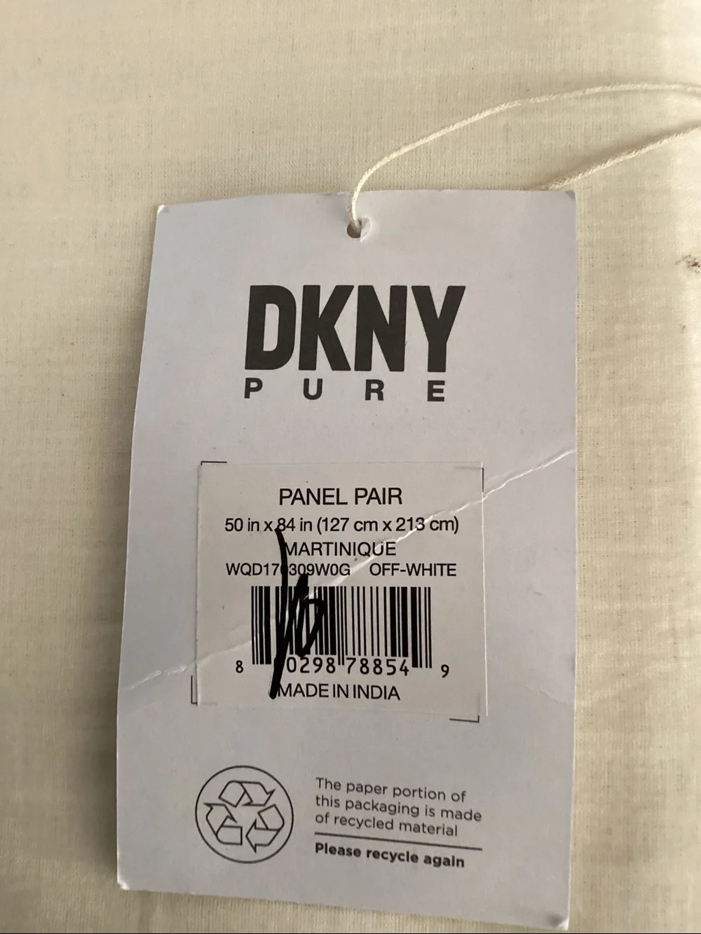 DKNY Pure Martinique Set of 2 Curtain Panels, Off White, 50”x84”, NEW WITH TAGS